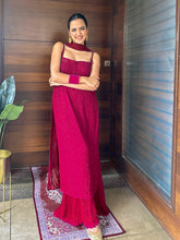 Brittany Red Strappy Chikankari Set (Set of 3)